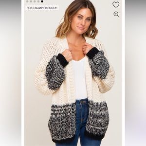Black Open Knit Color Block Maternity Cardigan